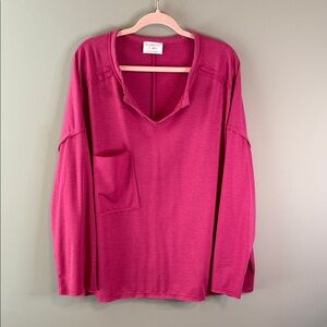 Fantastic Fawn NWOT ‎ Fuchsia Long Sleeve Blouse Exposed Seams Large